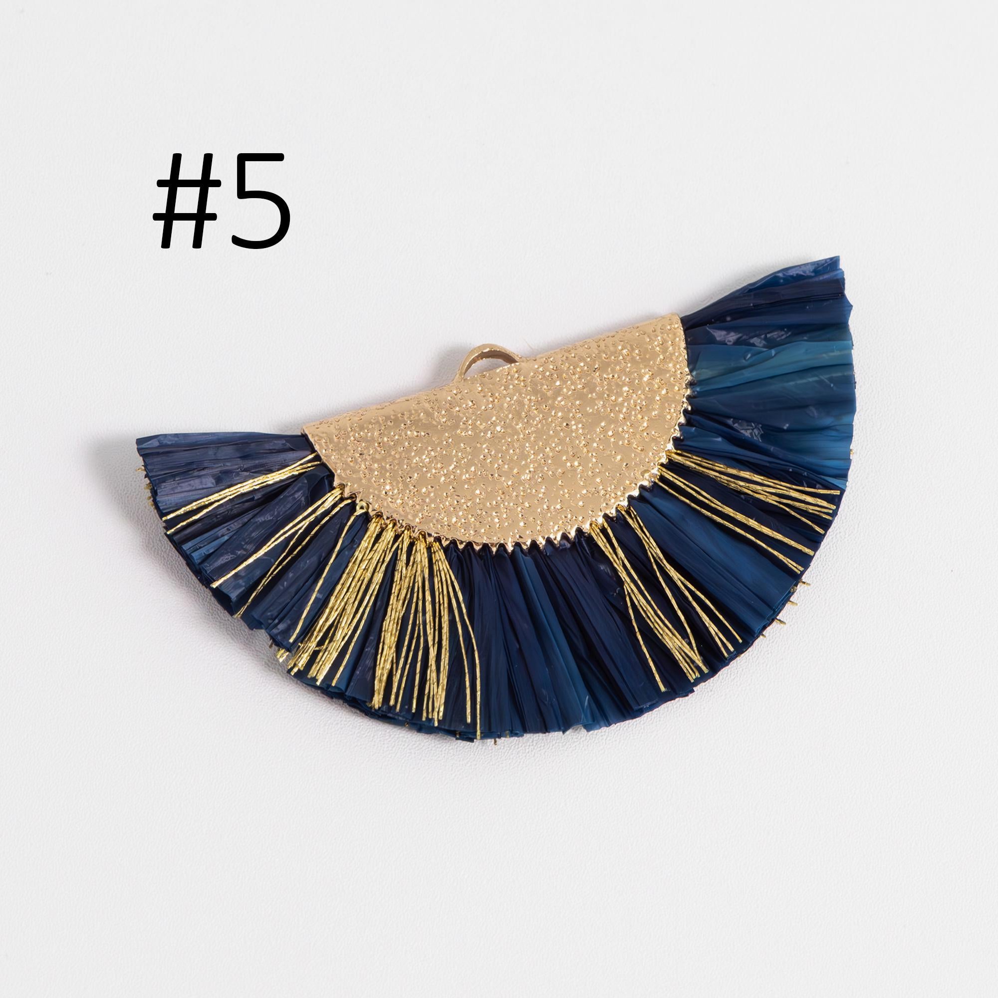 10pcs Fan Tassel Pendants 46x28mm, Raffia Tassel Charms for Earrings (FB-016)